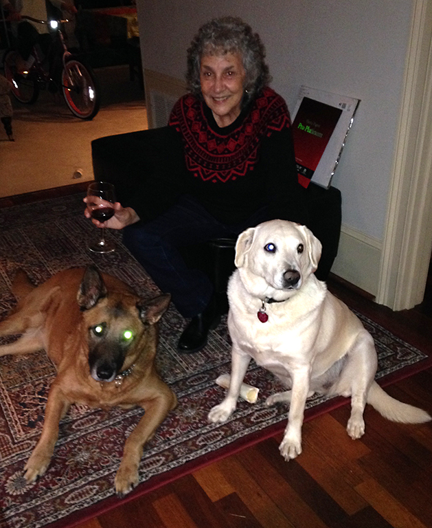 My mom's usual, laid-back dog-watching approach.